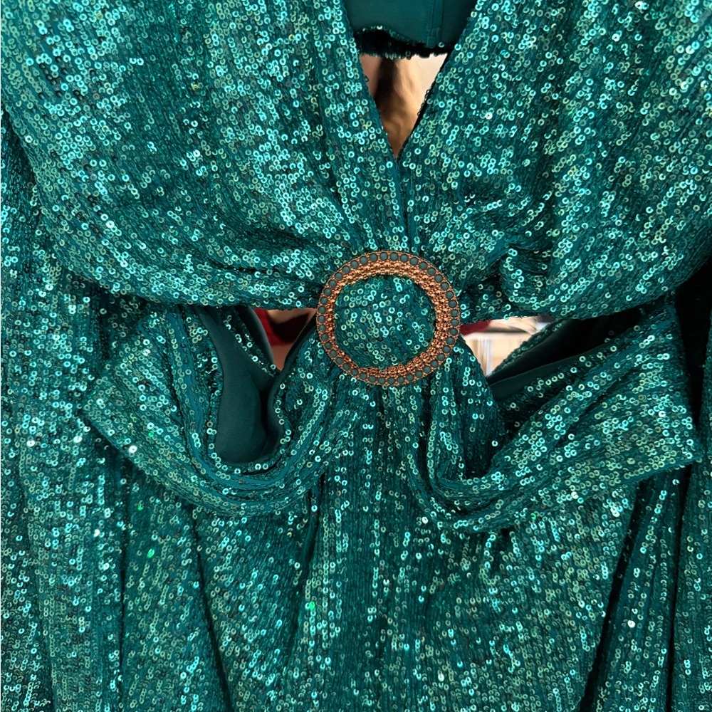 NADINE MERABI Teal Sequin Long Sleeve Dress - Picture 3 of 6